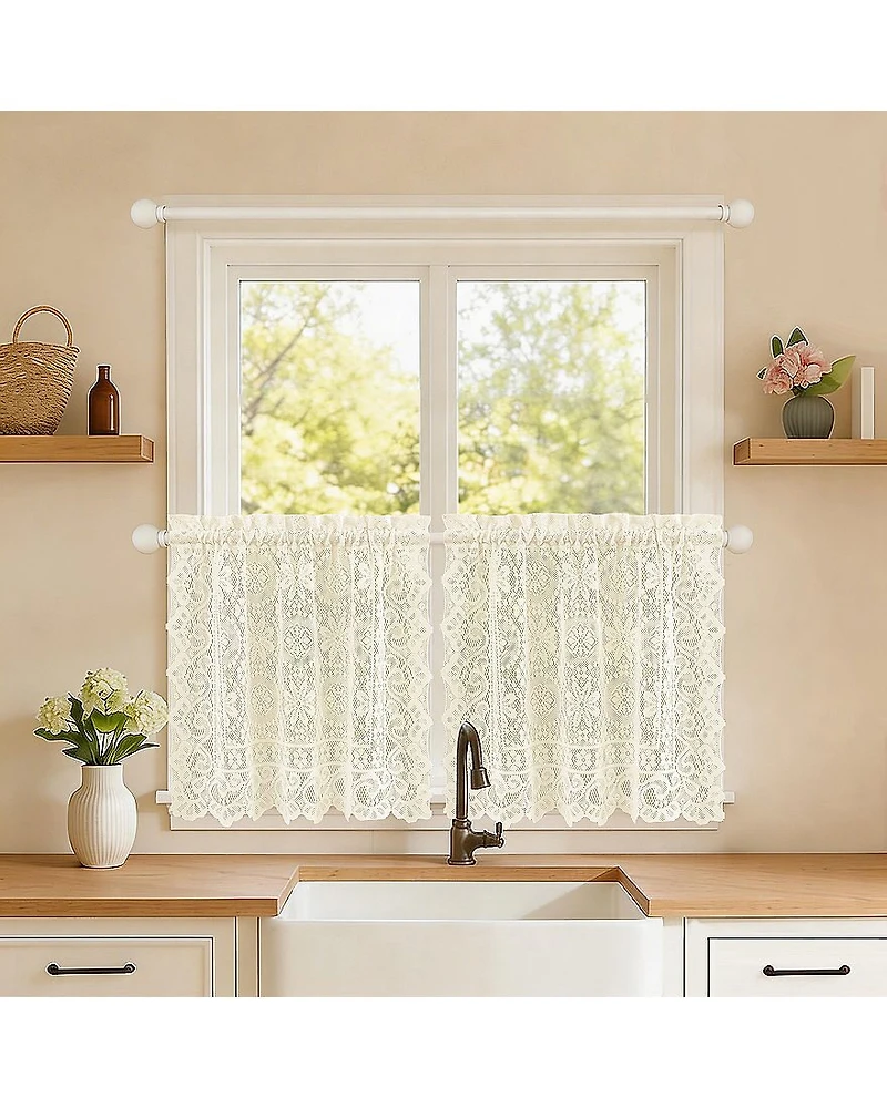 Sweet Home Collection Hopewell Old World Style Floral Lace 2-pc. Rod Pocket Window Tier