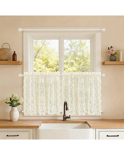 Sweet Home Collection Hopewell Old World Style Floral Lace 2-pc. Rod Pocket Window Tier