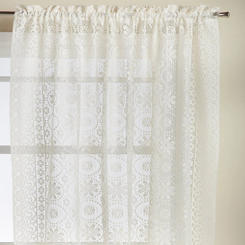 Sweet Home Collection Hopewell Old World Style Floral Lace Rod Pocket Sheer Single Curtain Panel