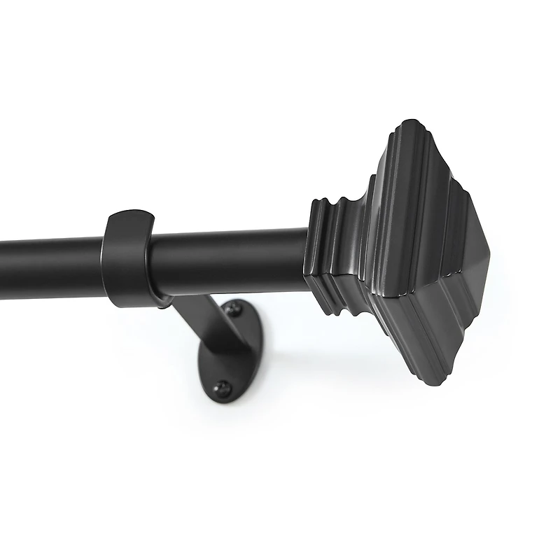 Florence 1-Inch Adjustable Decorative Single Curtain Rod with Stacked Square Finials
