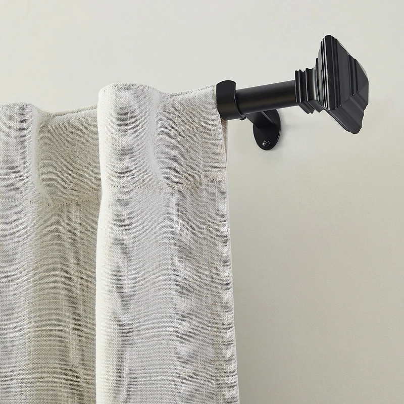 Florence 1-Inch Adjustable Decorative Single Curtain Rod with Stacked Square Finials
