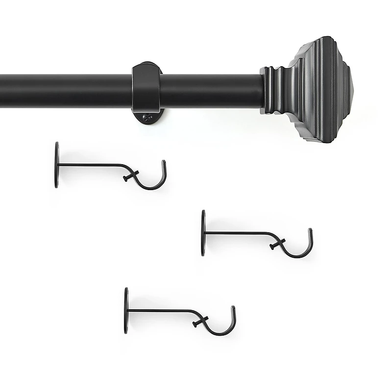 Florence 1-Inch Adjustable Decorative Single Curtain Rod with Stacked Square Finials