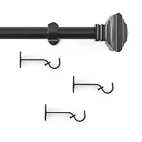 Florence 1-Inch Adjustable Decorative Single Curtain Rod with Stacked Square Finials