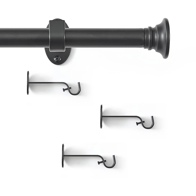 Shaker 3/4-Inch Adjustable Single Curtain Rod with Rounded End Cap Finials