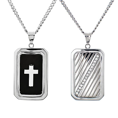 Mens 1/2 CT. T.W. White Cubic Zirconia Dog Tag Pendant Necklace
