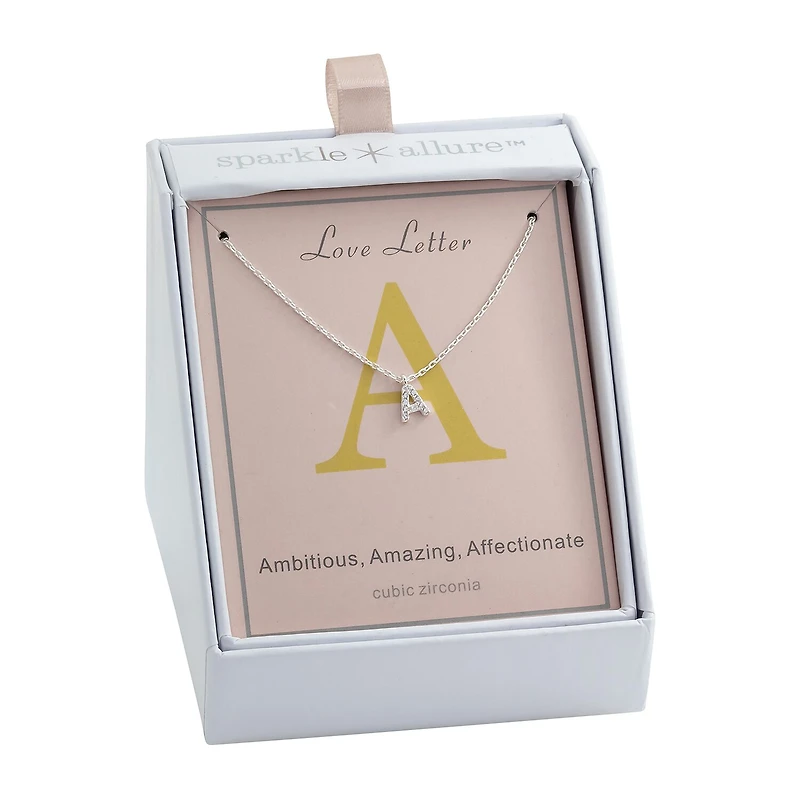 Sparkle Allure Initial Womens Cubic Zirconia Pure Silver Over Brass 16 Inch Pendant Necklace