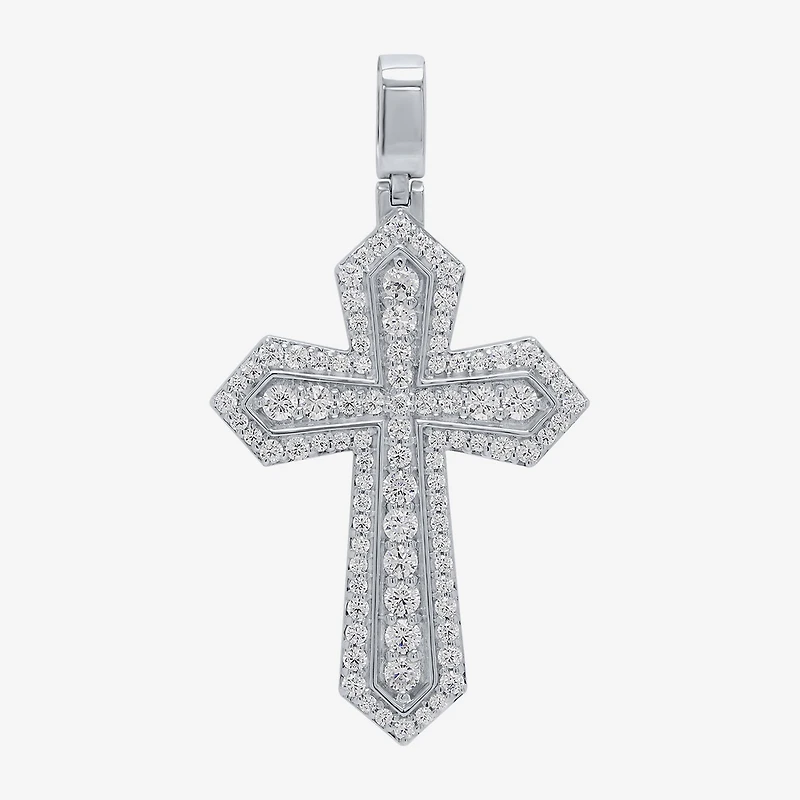 Mens 2 CT. T.W. Natural White Diamond 10K Gold 10K White Gold Cross Pendant