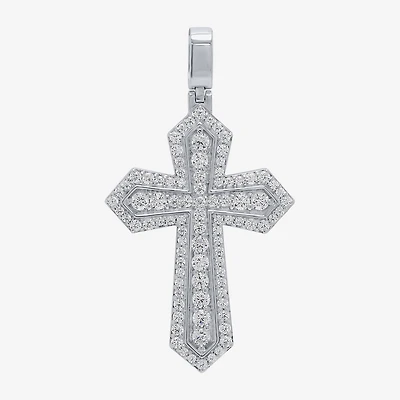 Mens 2 CT. T.W. Natural White Diamond 10K Gold 10K White Gold Cross Pendant
