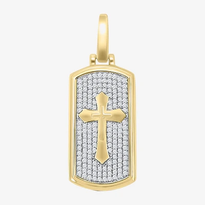 Mens 3/4 CT. T.W. Natural White Diamond 10K Gold Cross Dog Tag Pendant