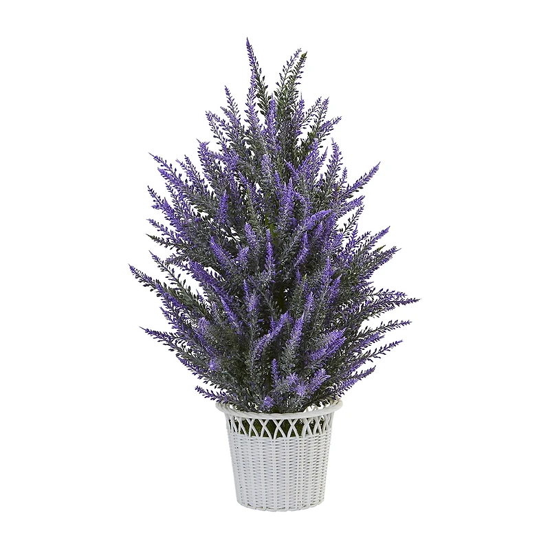 Lavender in White Wicker Planter Artificial Plant