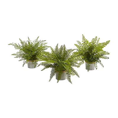 14” Assorted Ferns with Planter Artificial Plant; Set of 3