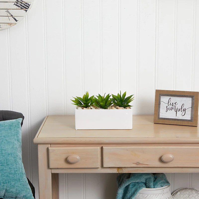 Nearly Natural Agave Succulent In Rectangular Planter Artificial Plant