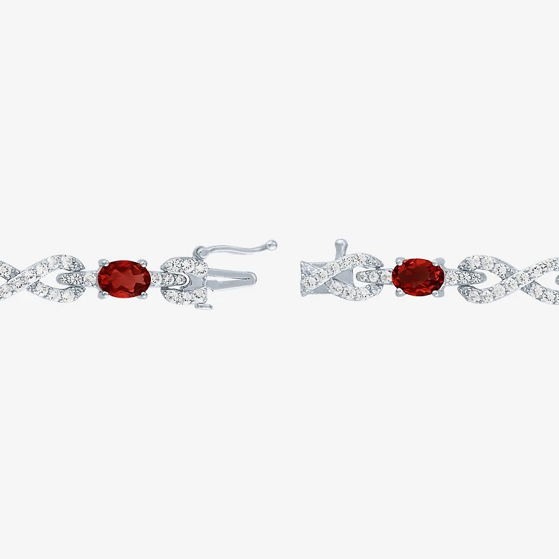 Womens Genuine Red Garnet Sterling Silver 7.5 Inch Tennis Bracelet