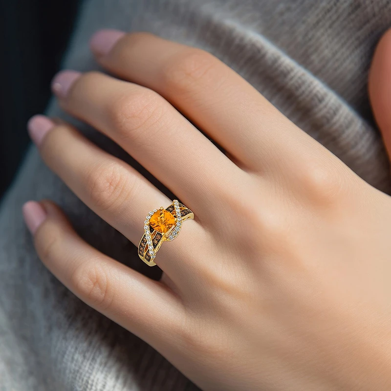 Le Vian® Ring featuring 1 CT. Cinnamon Citrine® 1/3 Nude Diamonds™ Chocolate Diamonds® set 14K Honey Gold™