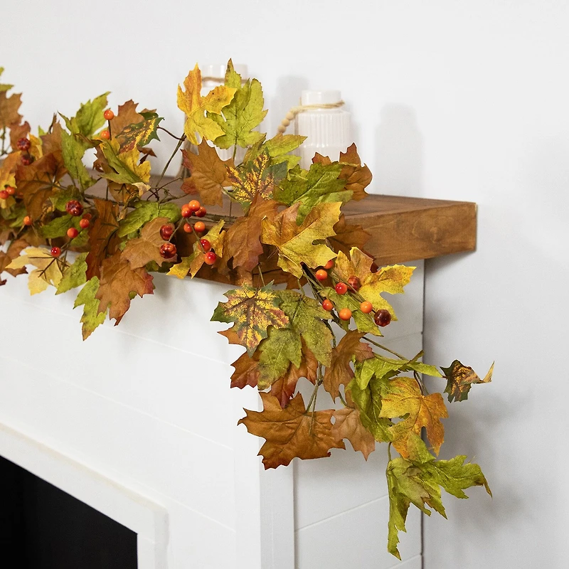 Northlight 5ft X 8in Maple Leaf And Berry Unlit Thanksgiving Indoor Garland