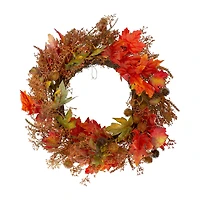 Northlight 24in Maple Leaf And Berry Unlit Wreath