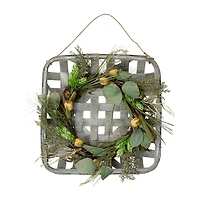 Northlight Cattail Grapevine Wooden Tray Hanging Wreath