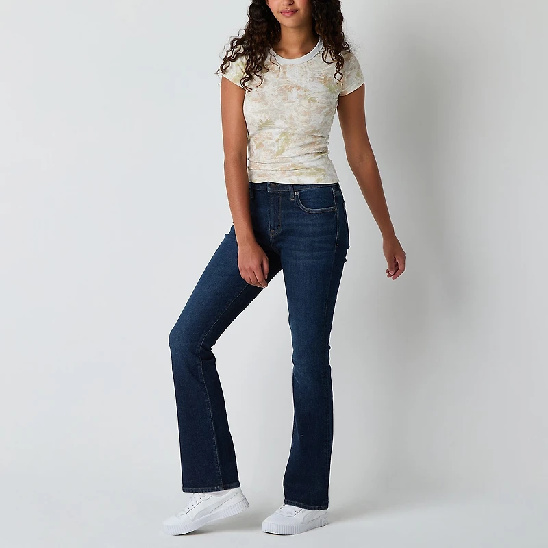 Arizona Womens Juniors Short Mid Rise Bootcut Jean
