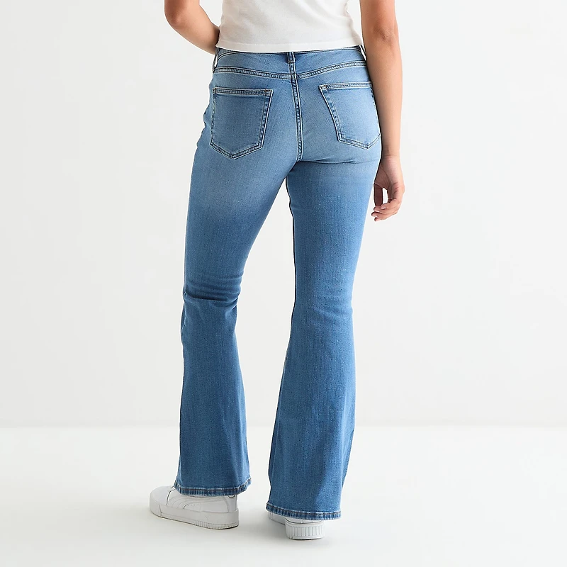 Arizona Womens Juniors Short Low Rise Flare Leg Jean