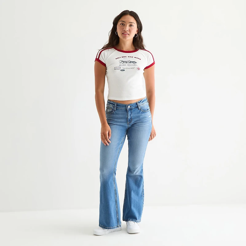 Arizona Womens Juniors Short Low Rise Flare Leg Jean