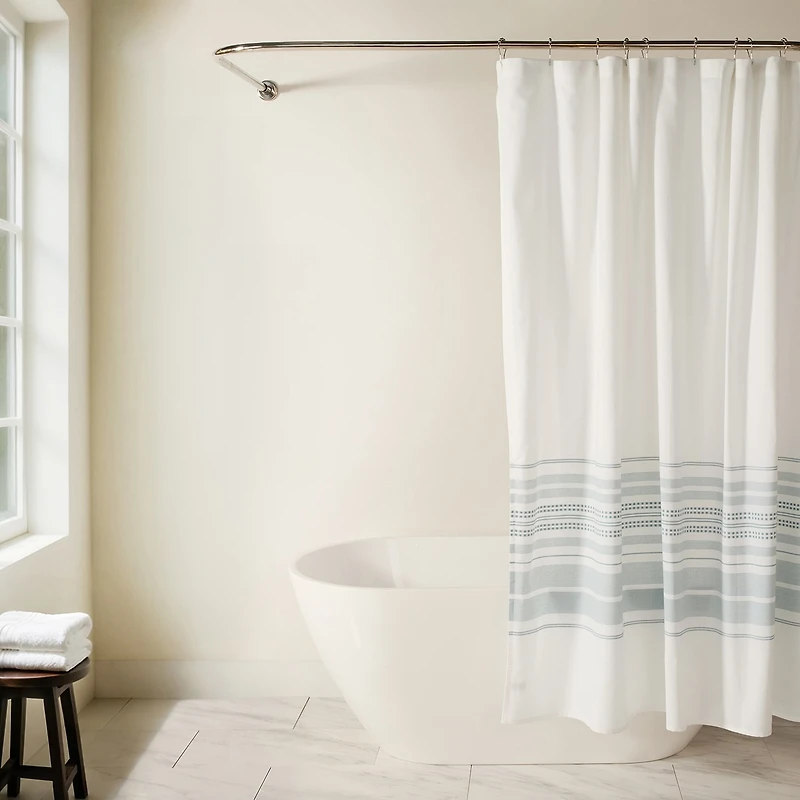 Casual Comfort Cotton Blend Placement Stripe Shower Curtain