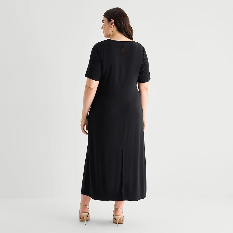 MSK Womens Plus Round Neck Short Sleeve Maxi Dress