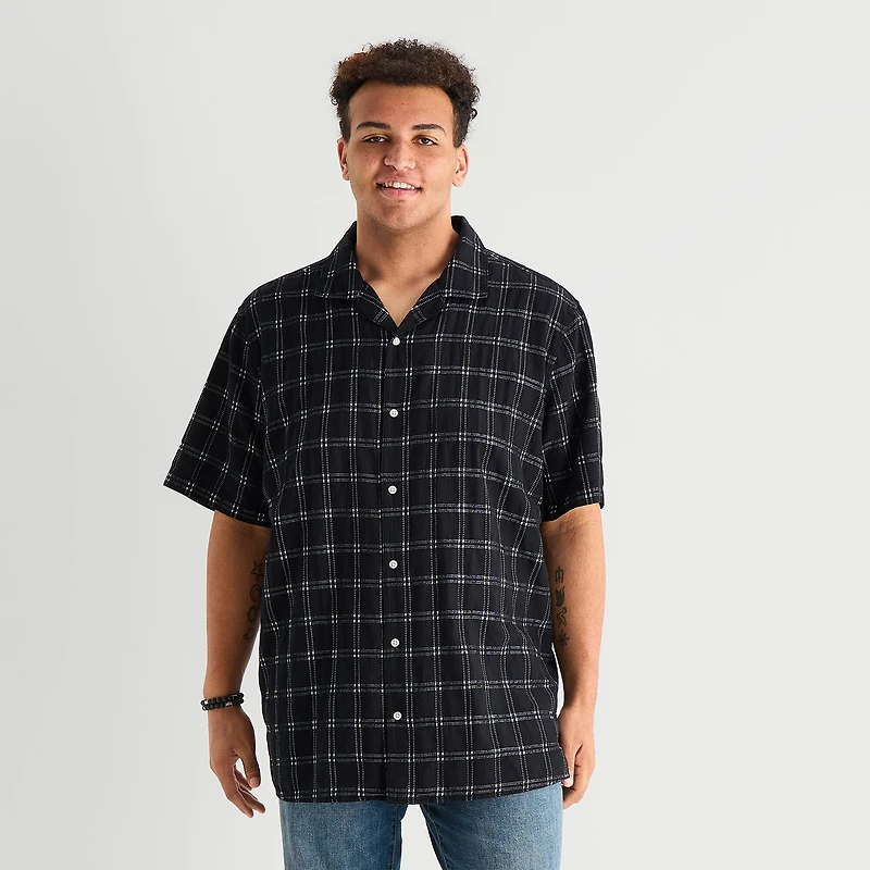 Arizona Mens Short Sleeve Boxy Fit Big and Tall Button-Down Shirt