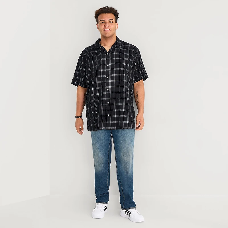 Arizona Mens Short Sleeve Boxy Fit Big and Tall Button-Down Shirt