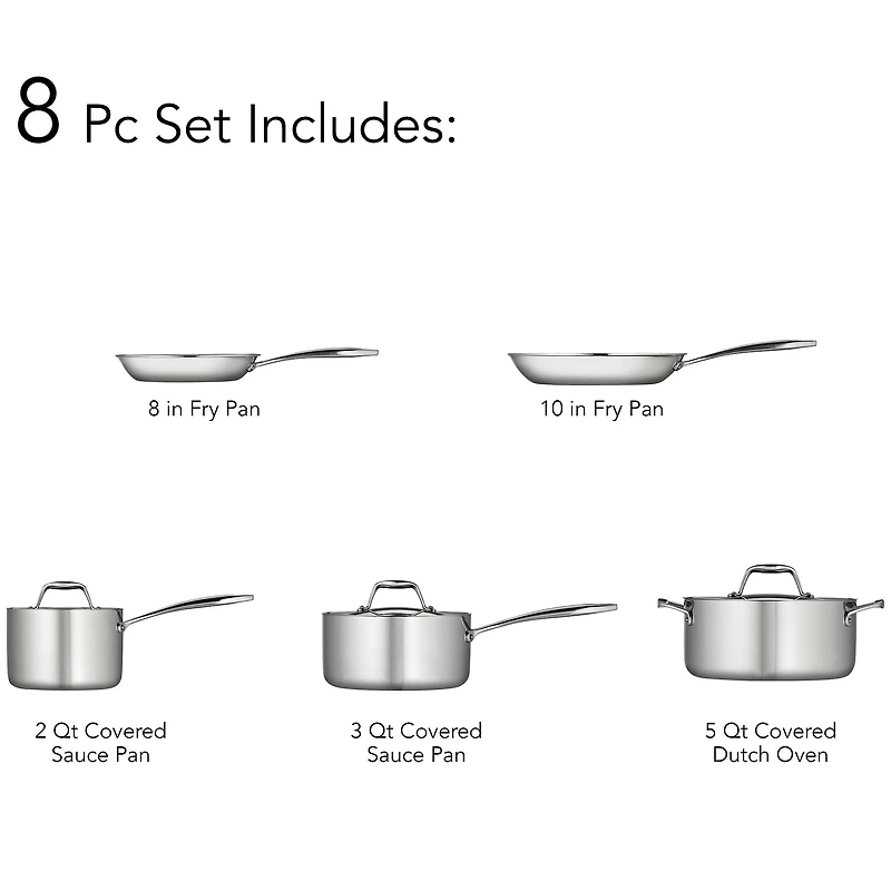 Tramontina Gourmet 8-pc. Tri-Ply Clad 18/10 Stainless Steel Induction-Ready Cookware Set