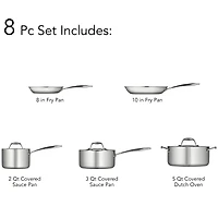 Tramontina Gourmet 8-pc. Tri-Ply Clad 18/10 Stainless Steel Induction-Ready Cookware Set
