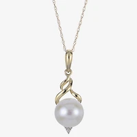 Womens Diamond Accent White Cultured Freshwater Pearl 10K Gold 18 Inch Pendant Necklace