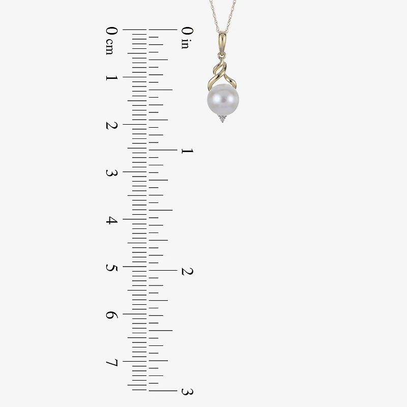 Womens Diamond Accent White Cultured Freshwater Pearl 10K Gold 18 Inch Pendant Necklace