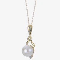 Womens Diamond Accent White Cultured Freshwater Pearl 10K Gold 18 Inch Pendant Necklace