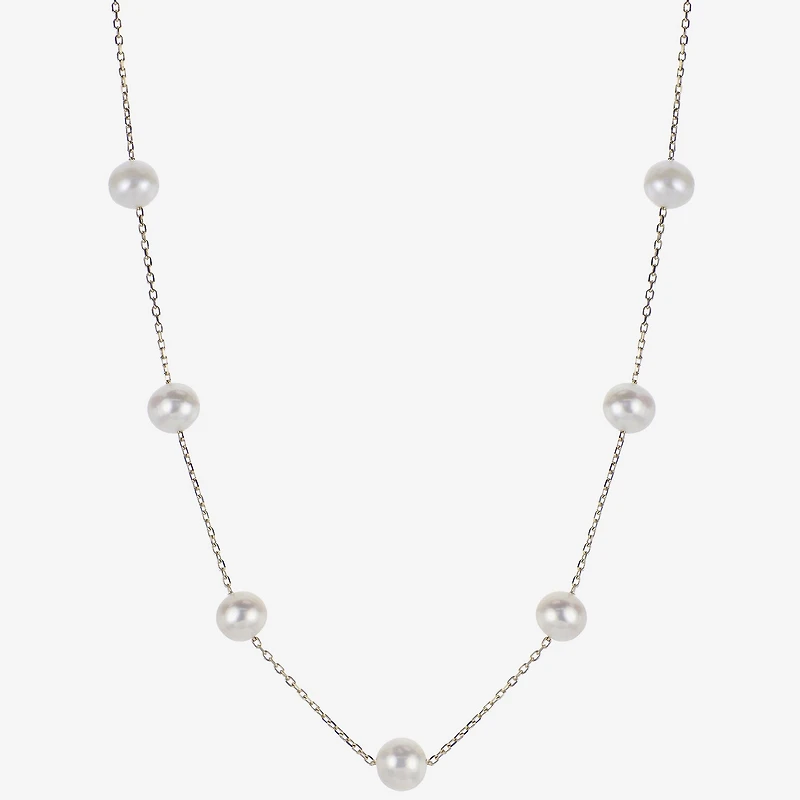10K Gold Cultured Freshwater Pearl Station Necklace
