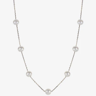 10K Gold Cultured Freshwater Pearl Station Necklace
