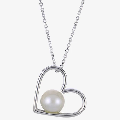 Womens White Cultured Freshwater Pearl Sterling Silver Heart 18 Inch Pendant Necklace