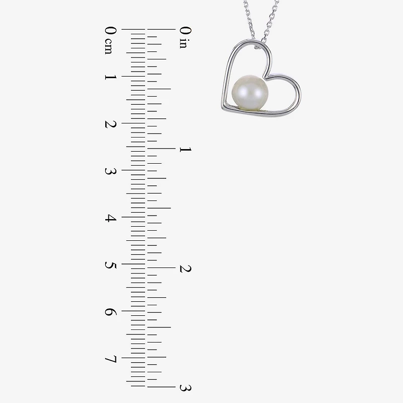 Womens White Cultured Freshwater Pearl Sterling Silver Heart 18 Inch Pendant Necklace