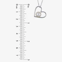Womens White Cultured Freshwater Pearl Sterling Silver Heart 18 Inch Pendant Necklace