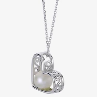 Womens White Cultured Freshwater Pearl Sterling Silver Heart 18 Inch Pendant Necklace