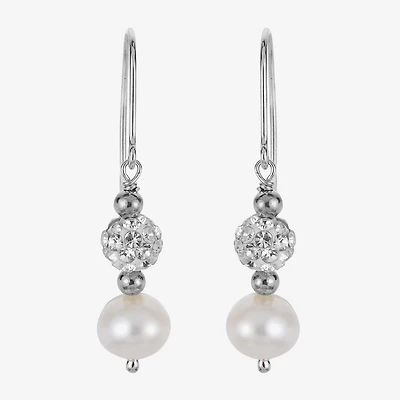 Womens White Cultured Freshwater Pearl Sterling Silver Ball Drop Earrings