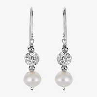 Womens White Cultured Freshwater Pearl Sterling Silver Ball Drop Earrings