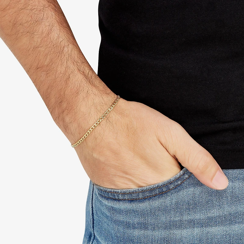 Made in Italy Unisex Adult 10K Gold 7.5 Inch Hollow Curb Chain Bracelet