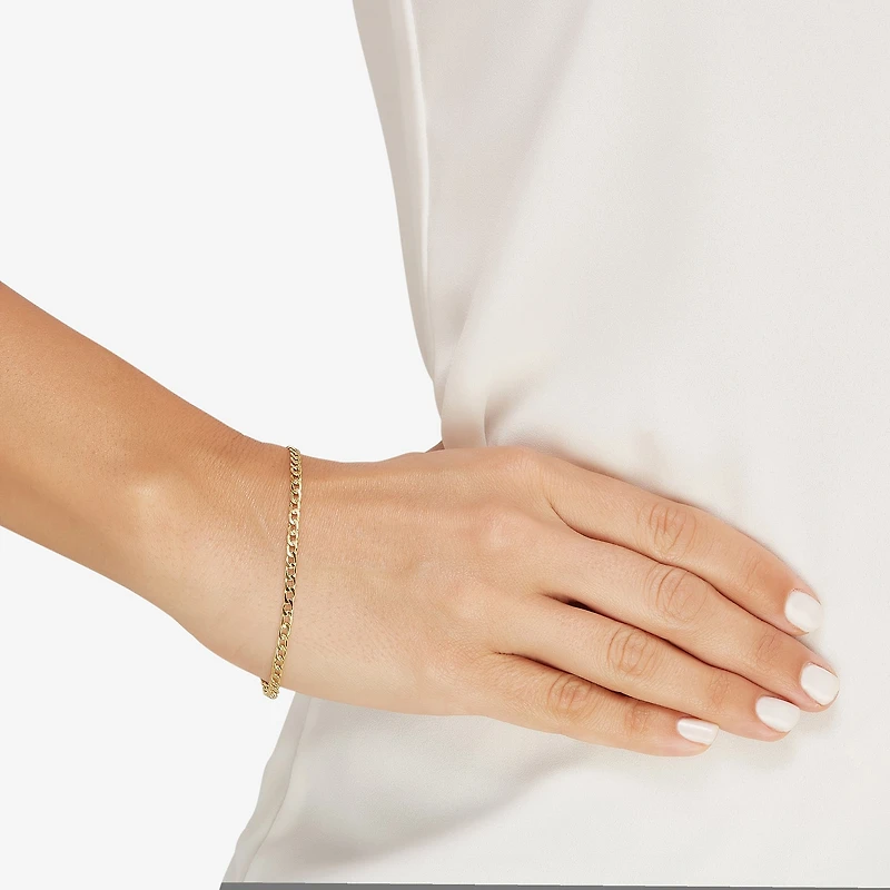 Made in Italy Unisex Adult 10K Gold 7.5 Inch Hollow Curb Chain Bracelet