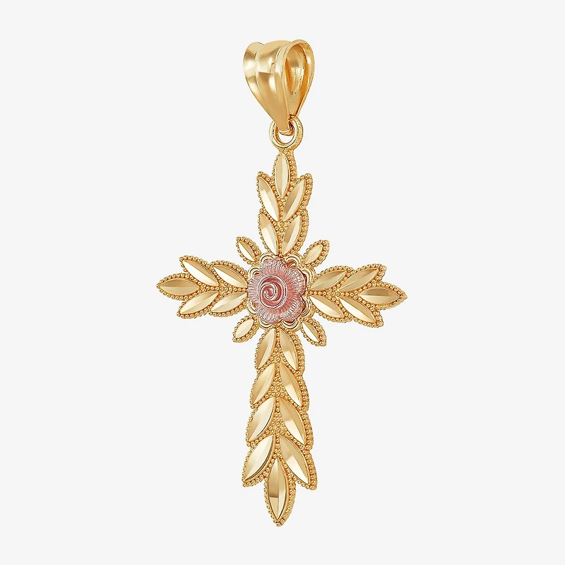 Rose Womens 14K Gold Cross Pendant