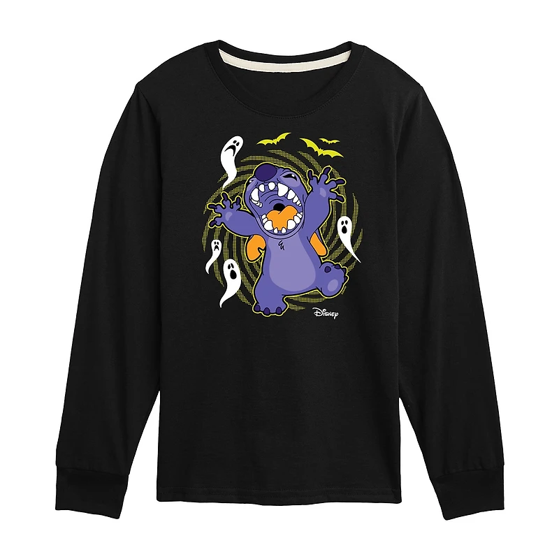 Disney Collection Little & Big Kid Boys Crew Neck Long Sleeve Regular Fit Lilo Stitch Graphic T-Shirt