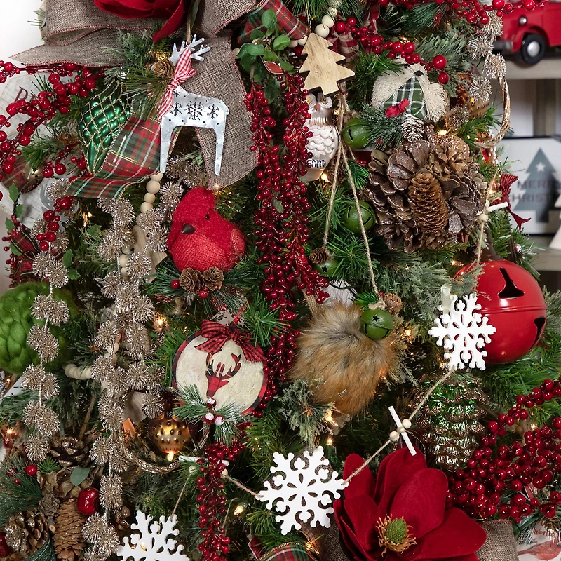 6.5'' Red Burlap Cardinal with Pine Needles and Berries Christmas Ornament