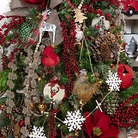 6.5'' Red Burlap  Cardinal with Pine Needles and Berries Christmas Ornament