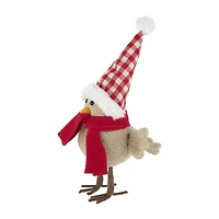 10'' Beige Standing Bird with Red Scarf and Plaid Hat Christmas Figure