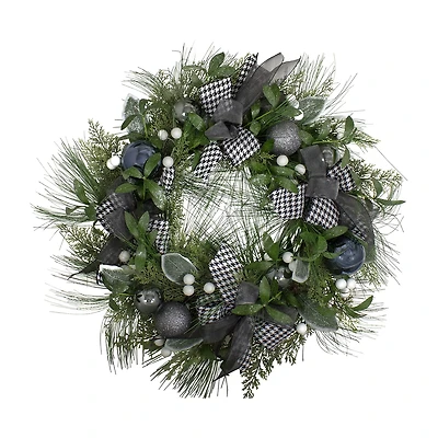 Houndstooth and White Berries Artificial Christmas Wreath - 24-Inch Unlit