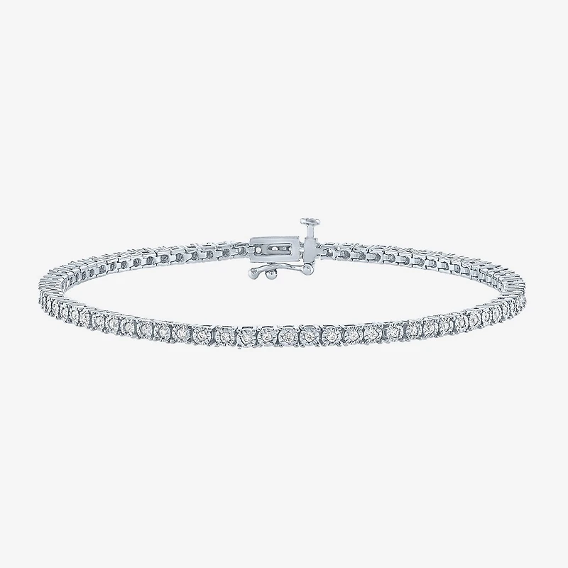 G-H / Si2-I1) Womens 1 CT. T.W. Lab Grown White Diamond Pure Silver Over Brass 7.25 Inch Tennis Bracelet